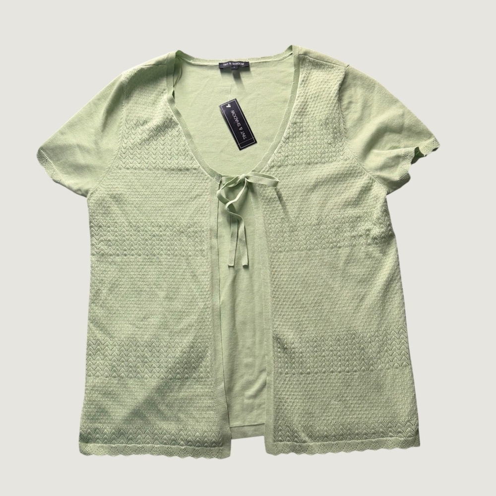 Tint & Shadow Pointelle Tie Front Shrug Size L Short Sleeve Knit Cardigan Mint